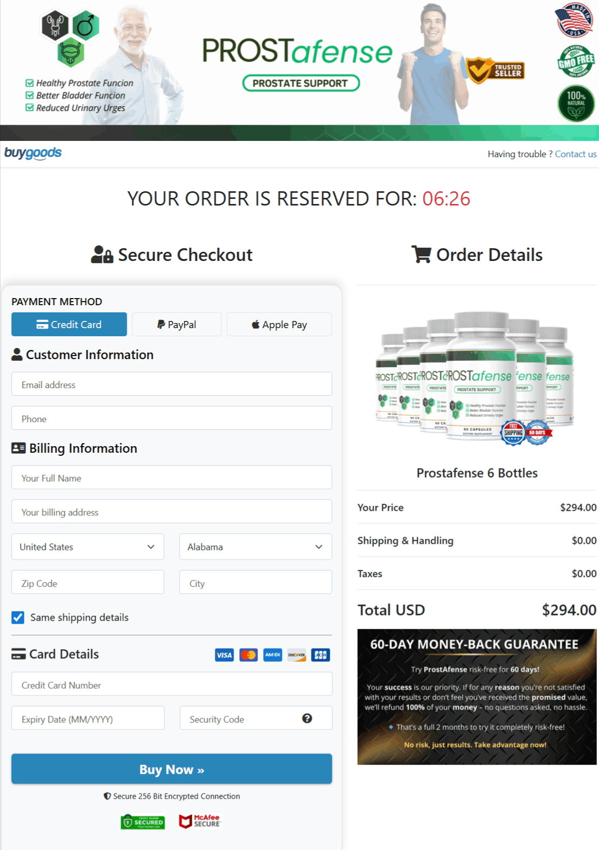 ProstaFense  Checkout page